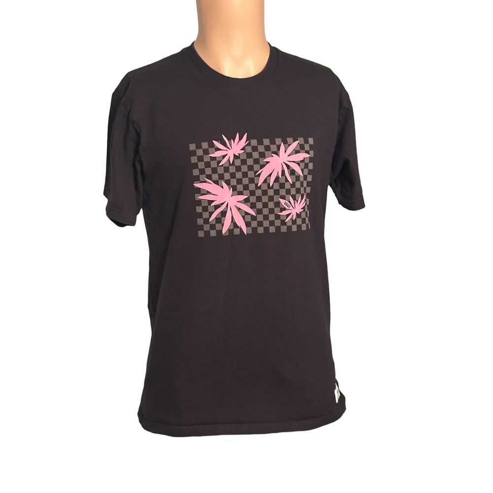 Vans Off The Wall Men's Medium Light Pink Leaf Black T-Shirt